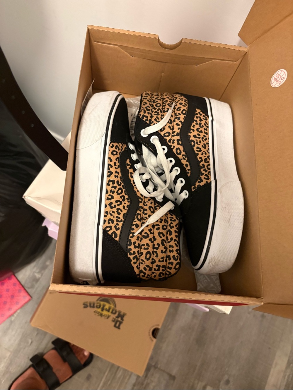Vans Leopard Print Platform Sneakers in Black and Tan
